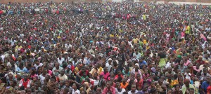 African crowd hearing the gospel message in Gisenyi, Rwanda